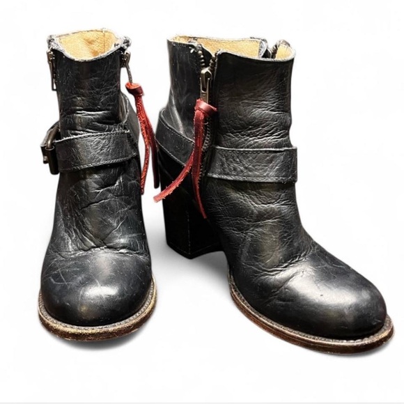 freebird Shoes - Free Bird Black Booties with Buckles & Red Leather Tassels, 8
